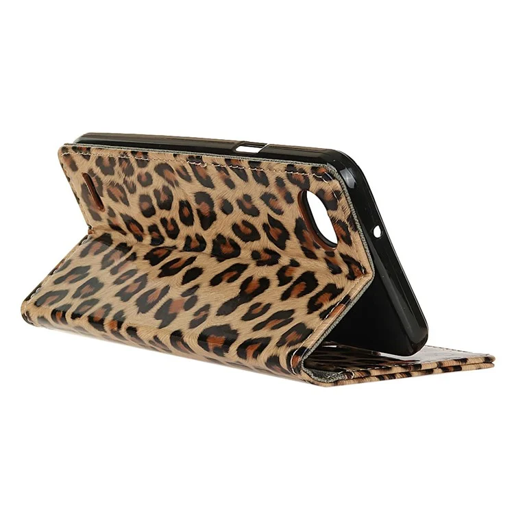 For LG Q6 M700N (EU Version) / Q6 Plus Glossy Leopard Wallet Leather Case Cover with Stand