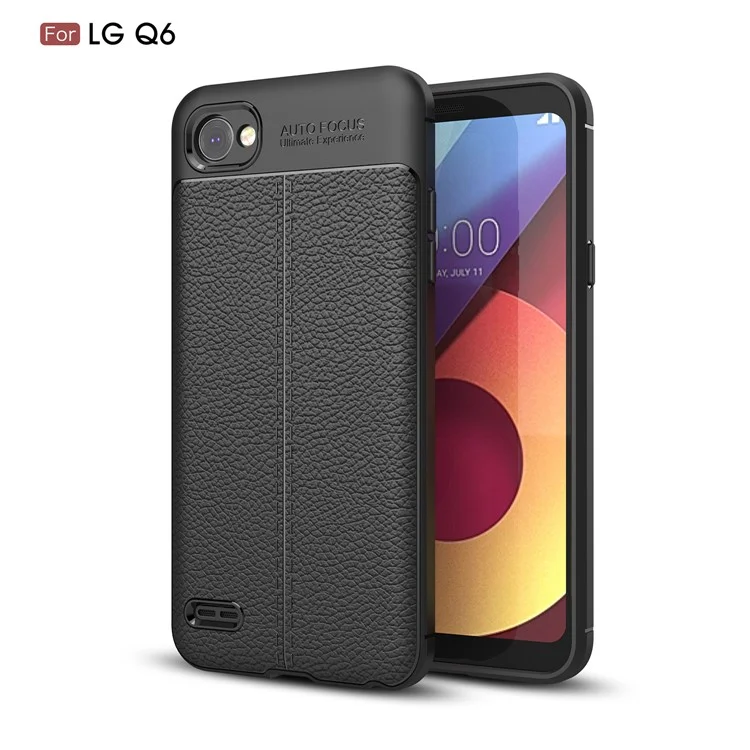 Litchi Grain Soft TPU Case Cover for LG Q6 M700N (EU Version) / Q6 Plus - Black