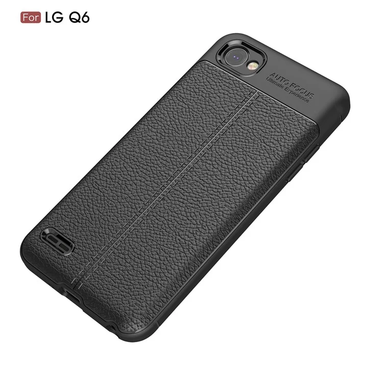 Litchi Grain Soft TPU Case Cover for LG Q6 M700N (EU Version) / Q6 Plus - Black