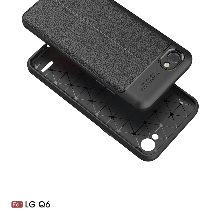 Litchi Grain Soft TPU Case Cover for LG Q6 M700N (EU Version) / Q6 Plus - Black