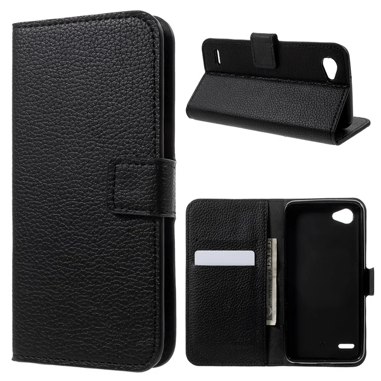 Litchi Grain PU Leather Stand Wallet Phone Case for LG Q6 M700N (EU Version) / Q6 Plus - Black