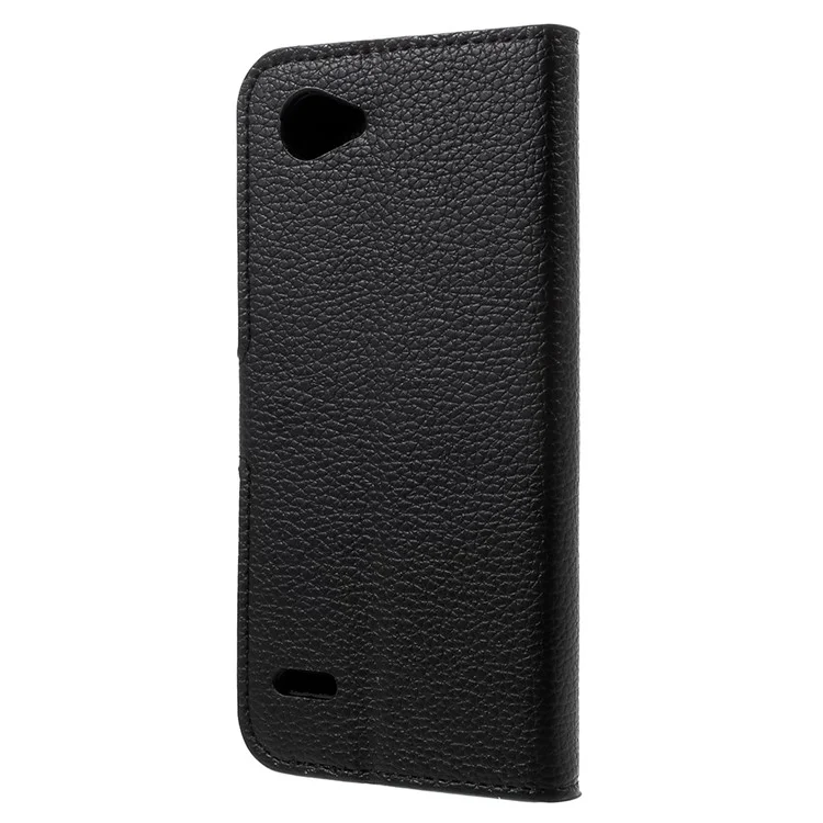Litchi Grain PU Leather Stand Wallet Phone Case for LG Q6 M700N (EU Version) / Q6 Plus - Black