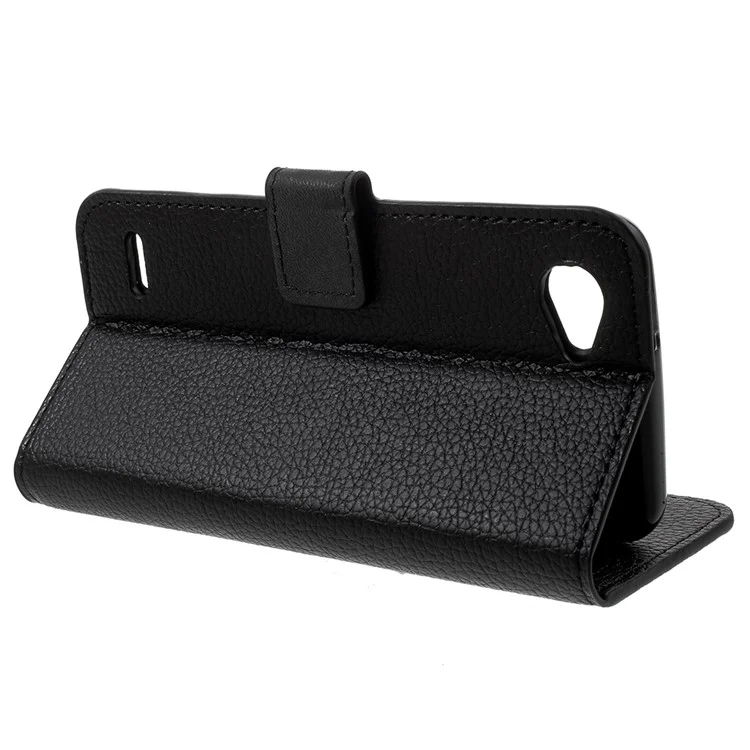Litchi Grain PU Leather Stand Wallet Phone Case for LG Q6 M700N (EU Version) / Q6 Plus - Black