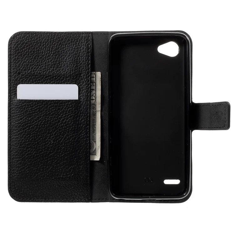 Litchi Grain PU Leather Stand Wallet Phone Case for LG Q6 M700N (EU Version) / Q6 Plus - Black