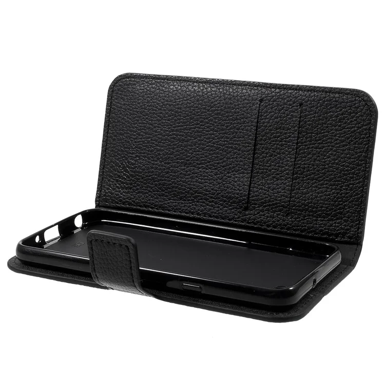 Litchi Grain PU Leather Stand Wallet Phone Case for LG Q6 M700N (EU Version) / Q6 Plus - Black