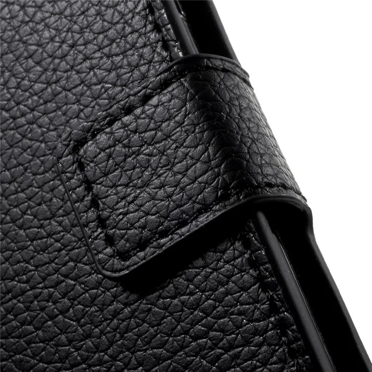 Litchi Grain PU Leather Stand Wallet Phone Case for LG Q6 M700N (EU Version) / Q6 Plus - Black