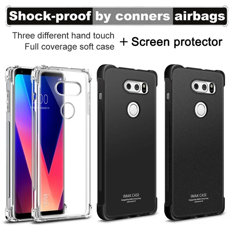 IMAK for LG V30/V30+ Soft Air-cushioning Shockproof TPU Back Cover + Screen Protector - Transparent