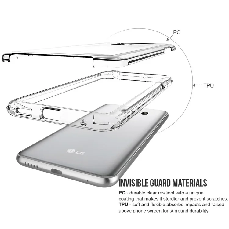 Clear PC Back + TPU Frame Hybrid Mobile Phone Case for LG V30 - Transparent