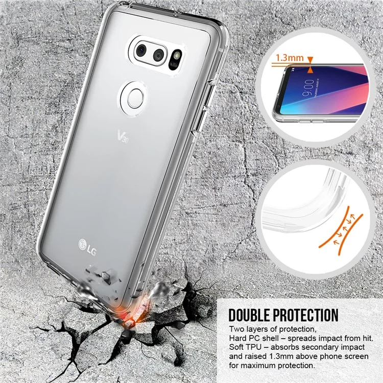 Clear PC Back + TPU Frame Hybrid Mobile Phone Case for LG V30 - Transparent