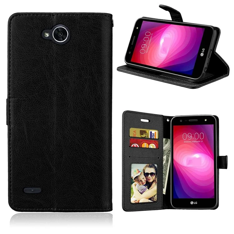Crazy Horse PU Leather 3 Card Slots Cellphone Case for LG X power2 - Black