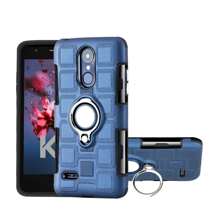 Geometric Design TPU PC Magnetic Car Mount Ring Holder Case for LG K10 (2017) EU Version - Dark Blue