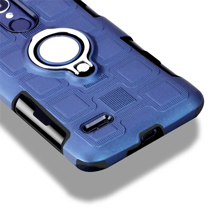Geometric Design TPU PC Magnetic Car Mount Ring Holder Case for LG K10 (2017) EU Version - Dark Blue