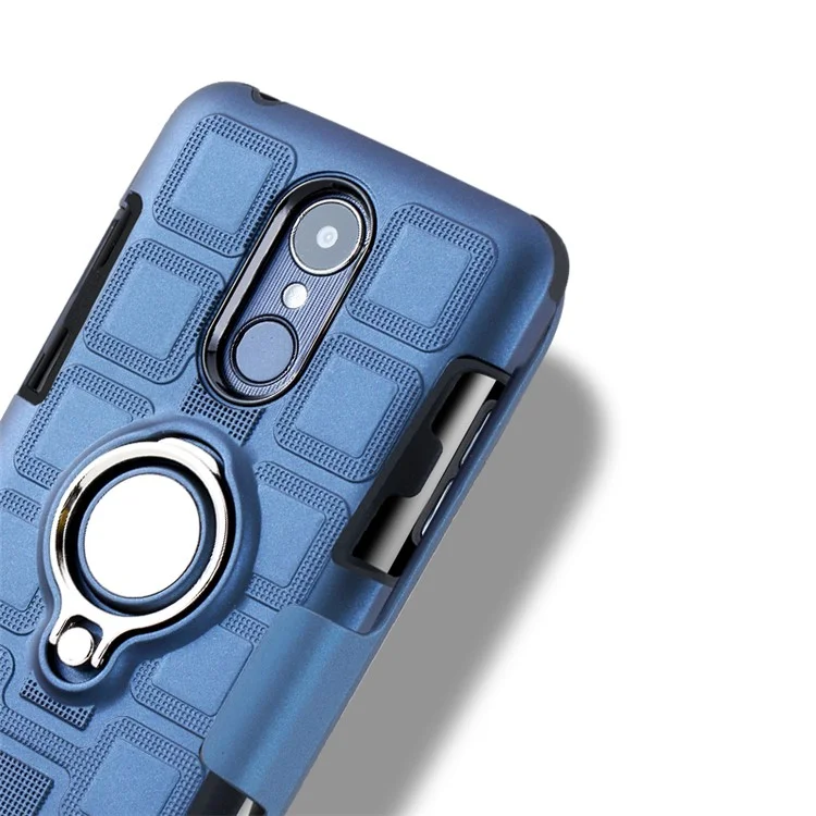 Geometric Design TPU PC Magnetic Car Mount Ring Holder Case for LG K10 (2017) EU Version - Dark Blue
