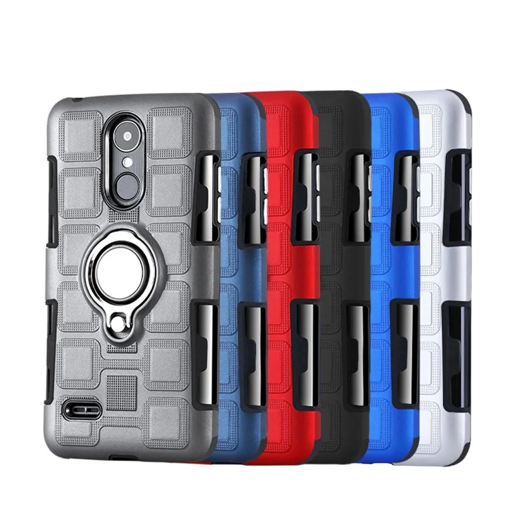 Geometric Design TPU PC Magnetic Car Mount Ring Holder Case for LG K10 (2017) EU Version - Dark Blue