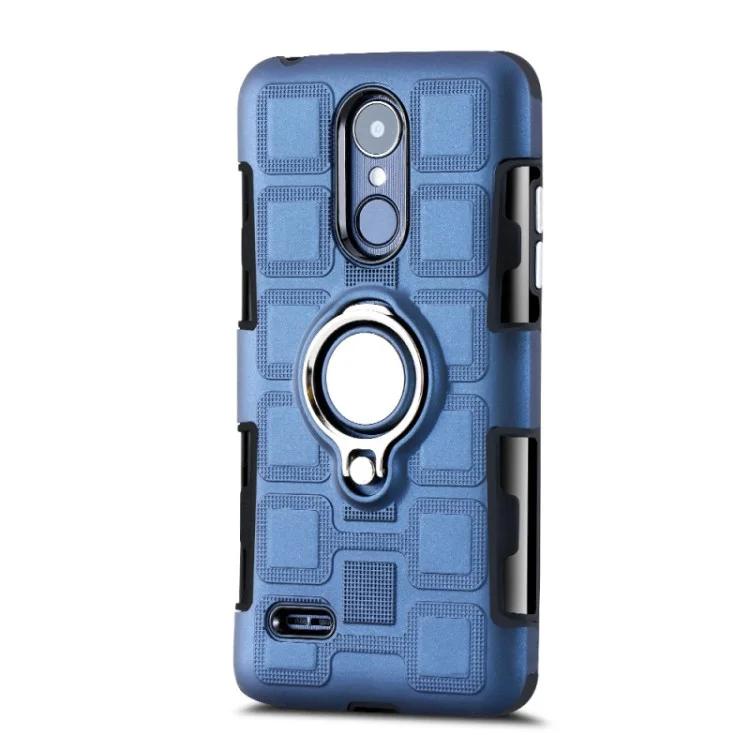 Geometric Design TPU PC Magnetic Car Mount Ring Holder Case for LG K10 (2017) EU Version - Dark Blue