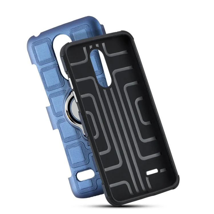 Geometric Design TPU PC Magnetic Car Mount Ring Holder Case for LG K10 (2017) EU Version - Dark Blue