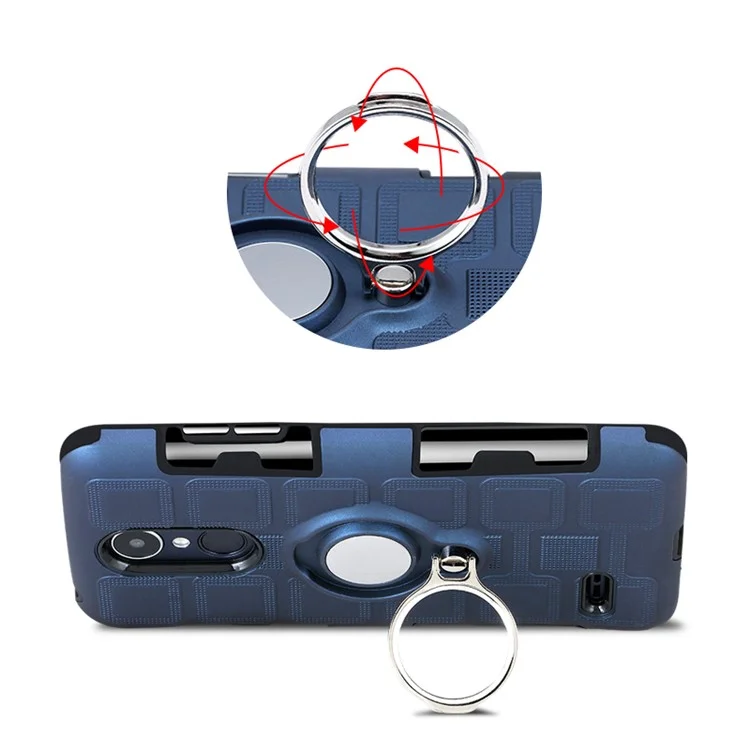 Geometric Design TPU PC Magnetic Car Mount Ring Holder Case for LG K10 (2017) EU Version - Dark Blue