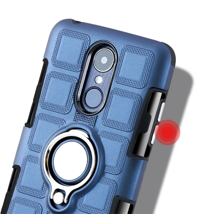 Geometric Design TPU PC Magnetic Car Mount Ring Holder Case for LG K10 (2017) EU Version - Dark Blue