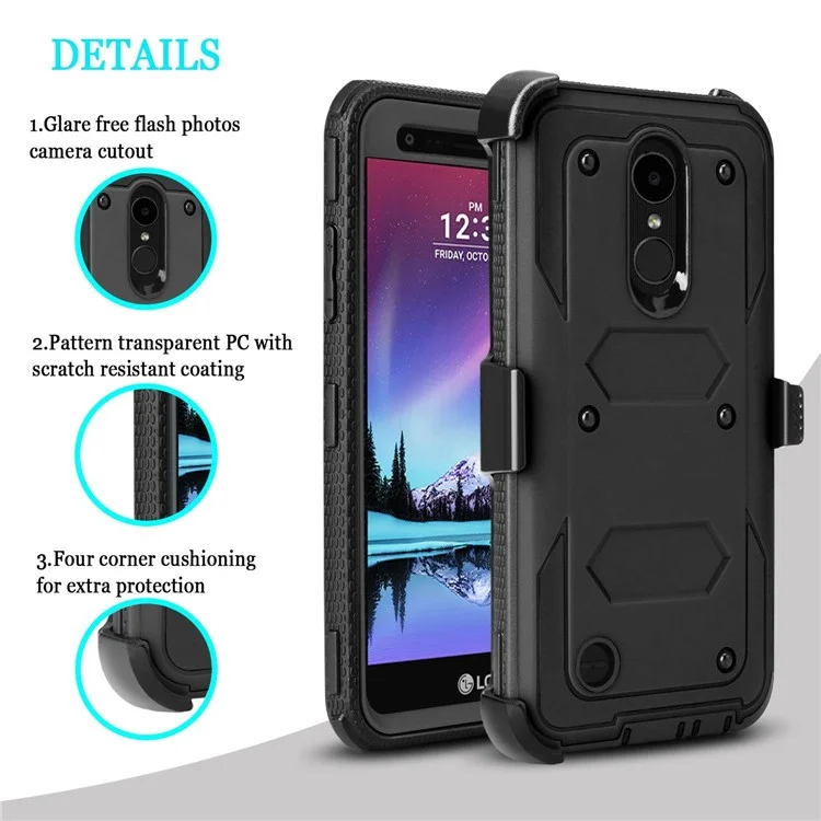 2-in-1 Heavy Duty PC + TPU Belt Clip Hybrid Case with Kickstand for LG K20 Plus/K20V/Harmony - Black