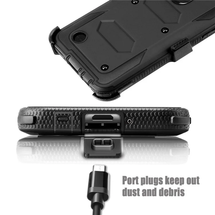 2-in-1 Heavy Duty PC + TPU Belt Clip Hybrid Case with Kickstand for LG K20 Plus/K20V/Harmony - Black