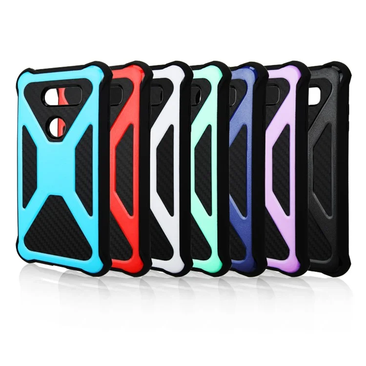 Heavy Duty Kickstand Belt Clip Carbon Fiber Texture PC + TPU Hybrid Case for LG V30 / V30+ - Black