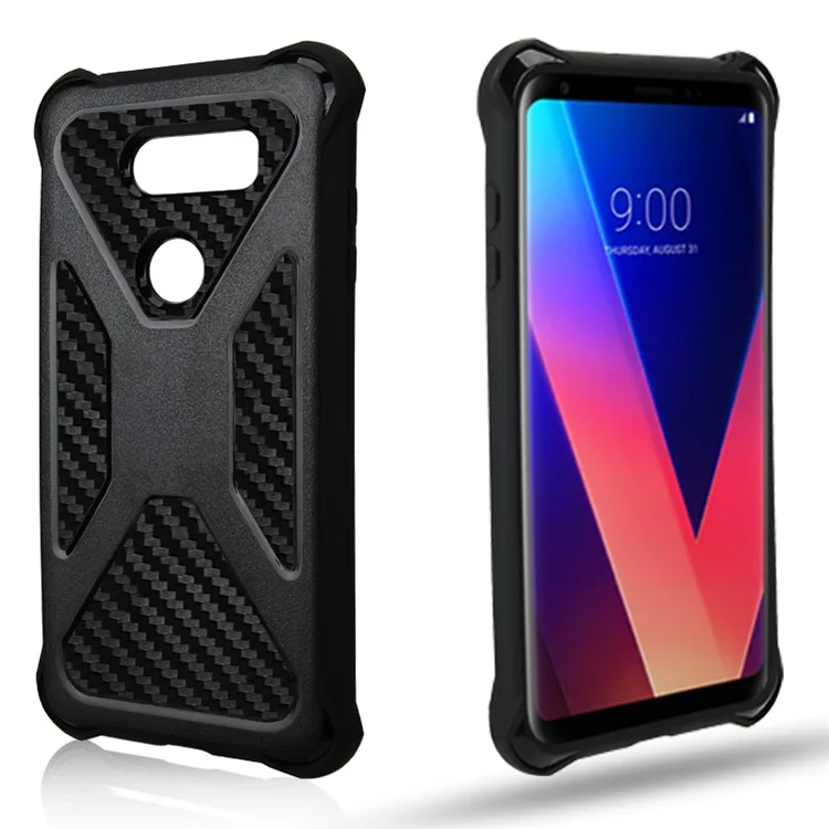 Heavy Duty Carbon Fiber Texture PC + TPU Hybrid Case for LG V30 / V30+ - Black