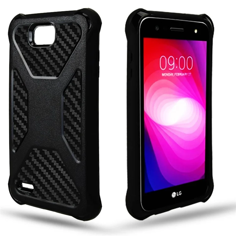 Carbon Fiber Texture PC + TPU Dropproof Phone Casing for LG X power2 / V7 - Black