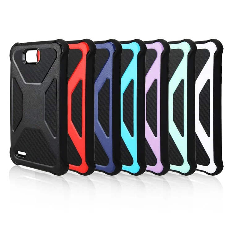 Carbon Fiber Texture PC + TPU Dropproof Phone Casing for LG X power2 / V7 - Black