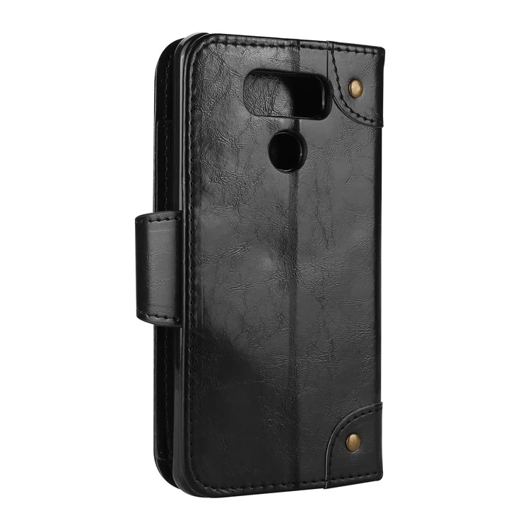 5-Slot Vintage Oil Wax Leather Wallet Case for LG G6 - Black