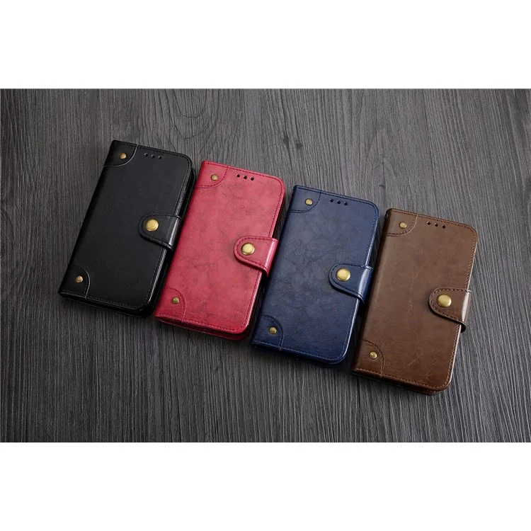 5-Slot Vintage Oil Wax Leather Wallet Case for LG G6 - Black