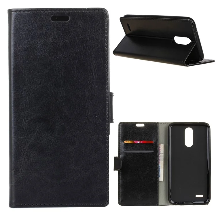 Crazy Horse Wallet Leather Stand Case for LG K10 (2018) - Black