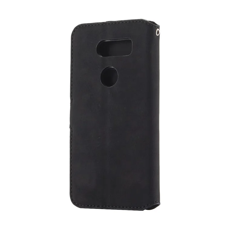 Retro Matte Leather Skin Wallet Stand Cover for LG V30 - Black