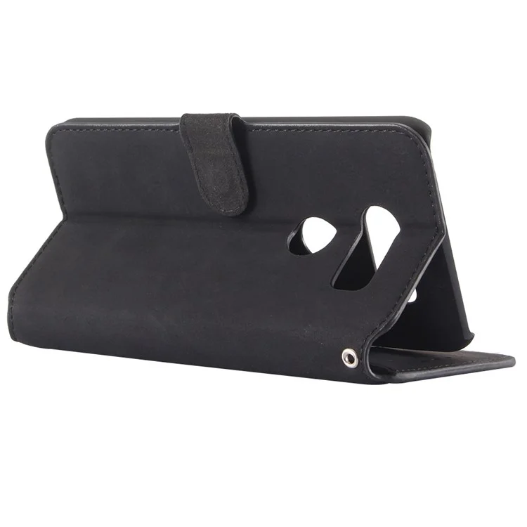 Retro Matte Leather Skin Wallet Stand Cover for LG V30 - Black