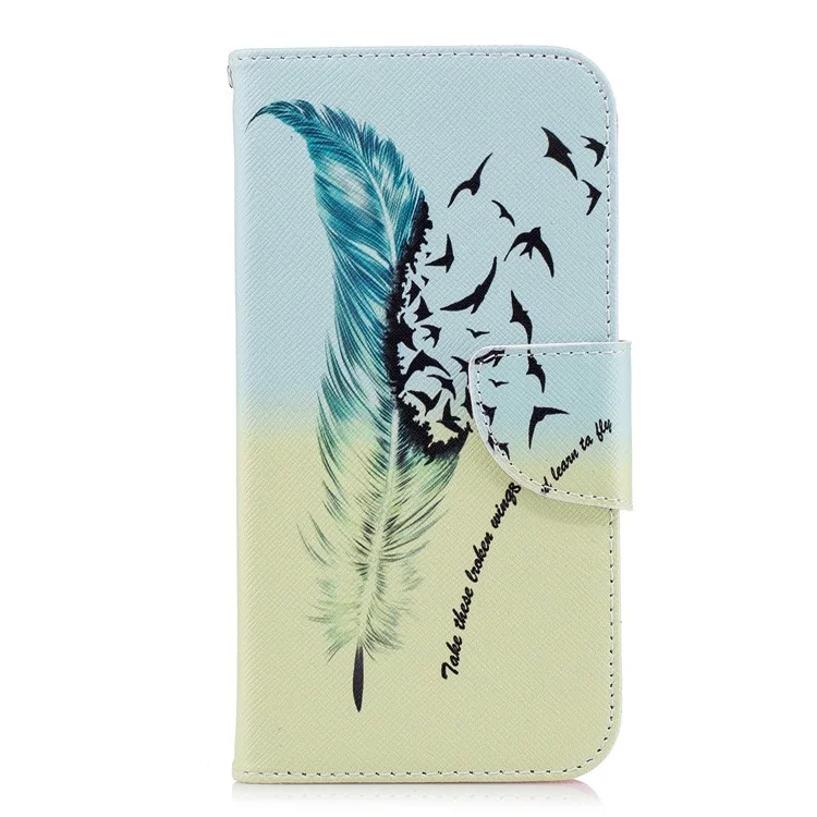Pattern Printing PU Leather Wallet Stand Cover Case for LG K10 (2018) - Quill Pen and Birds