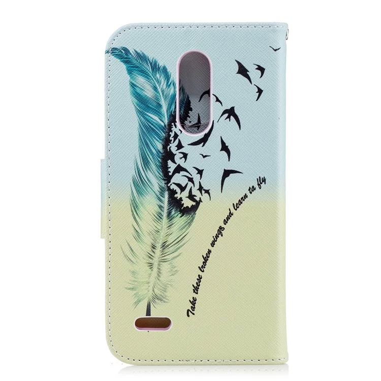Pattern Printing PU Leather Wallet Stand Cover Case for LG K10 (2018) - Quill Pen and Birds