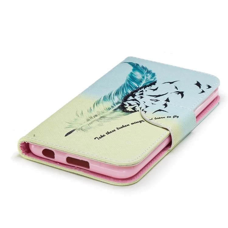 Pattern Printing PU Leather Wallet Stand Cover Case for LG K10 (2018) - Quill Pen and Birds