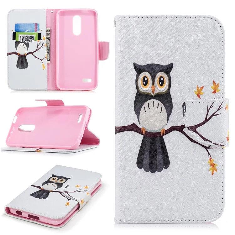Pattern Printing Leather Wallet Stand Case for LG K10 (2018) - Owl on Branch