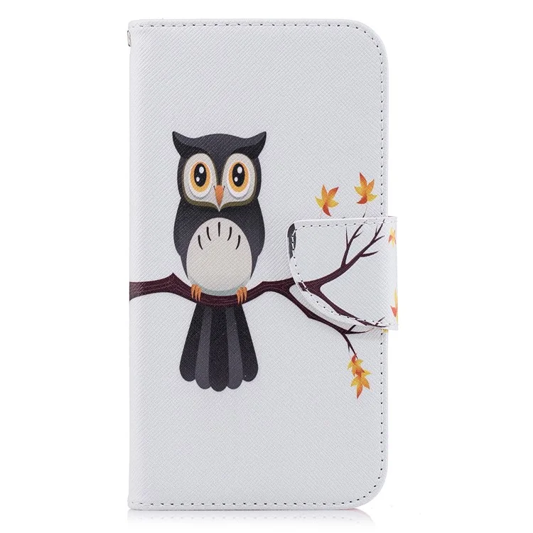 Pattern Printing Leather Wallet Stand Case for LG K10 (2018) - Owl on Branch