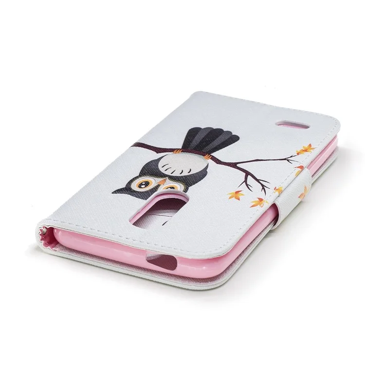 Pattern Printing Leather Wallet Stand Case for LG K10 (2018) - Owl on Branch