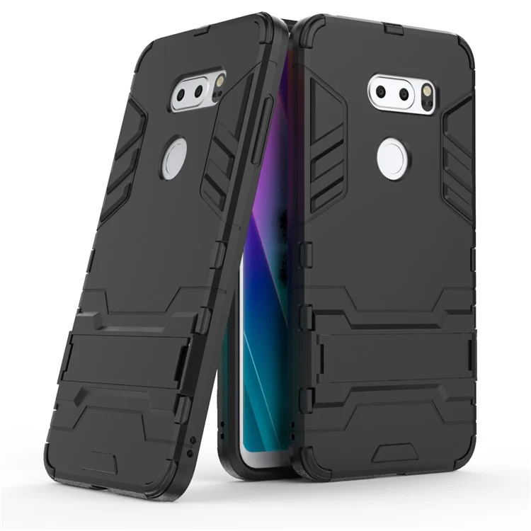For LG V30s ThinQ Cool Guard PC+TPU Hybrid Kickstand Case - Black