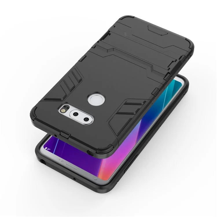 For LG V30s ThinQ Cool Guard PC+TPU Hybrid Kickstand Case - Black