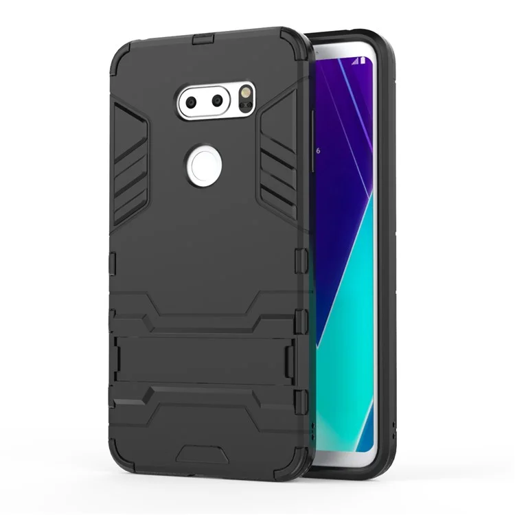 For LG V30s ThinQ Cool Guard PC+TPU Hybrid Kickstand Case - Black