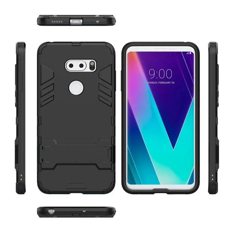 For LG V30s ThinQ Cool Guard PC+TPU Hybrid Kickstand Case - Black