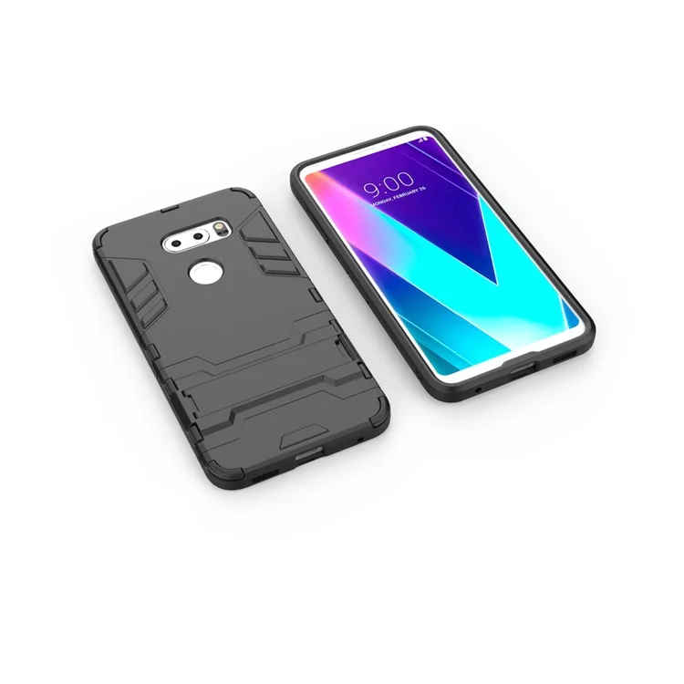 For LG V30s ThinQ Cool Guard PC+TPU Hybrid Kickstand Case - Black