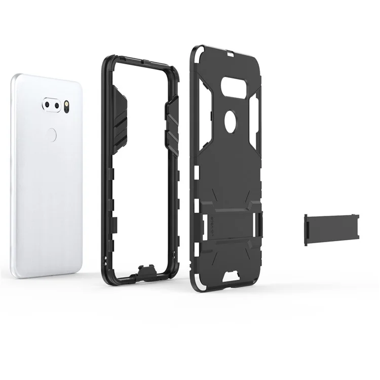 For LG V30s ThinQ Cool Guard PC+TPU Hybrid Kickstand Case - Black