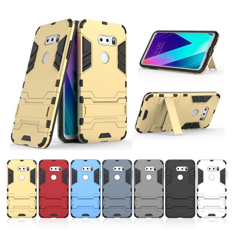 For LG V30s ThinQ Cool Guard PC+TPU Hybrid Kickstand Case - Black