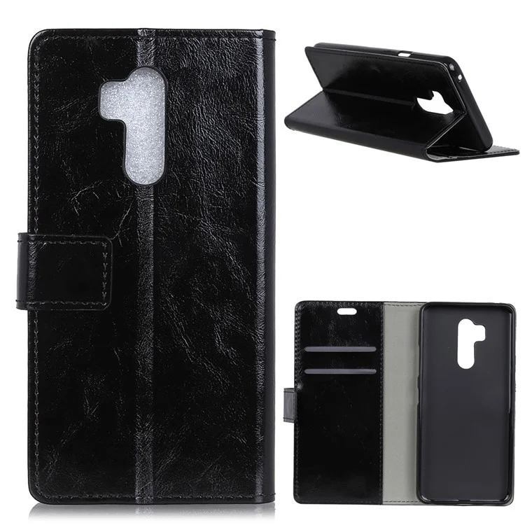 Crazy Horse Magnetic Stand Wallet Leather Mobile Phone Case for LG G7 ThinQ - Black