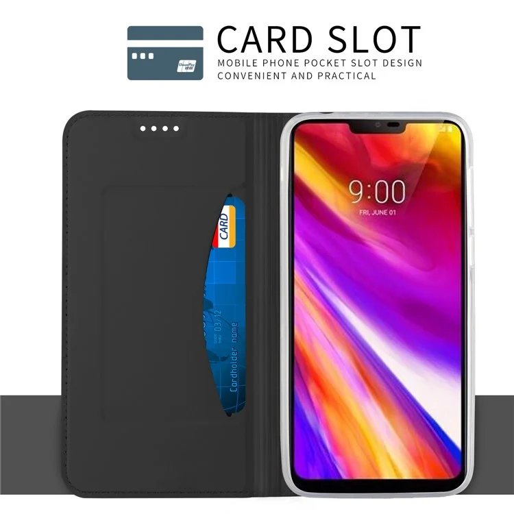 Card Holder Auto-absorbed Leather Cell Phone Case with Stand for LG G7 ThinQ - Black