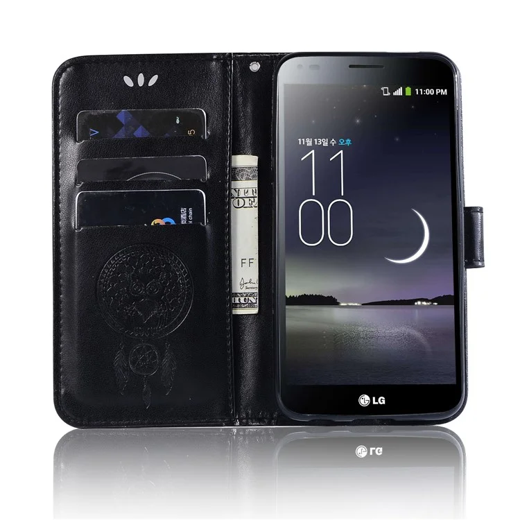 Imprint Owl Dream Catcher Wallet Stand Leather Case for LG K10 (2018) - Black