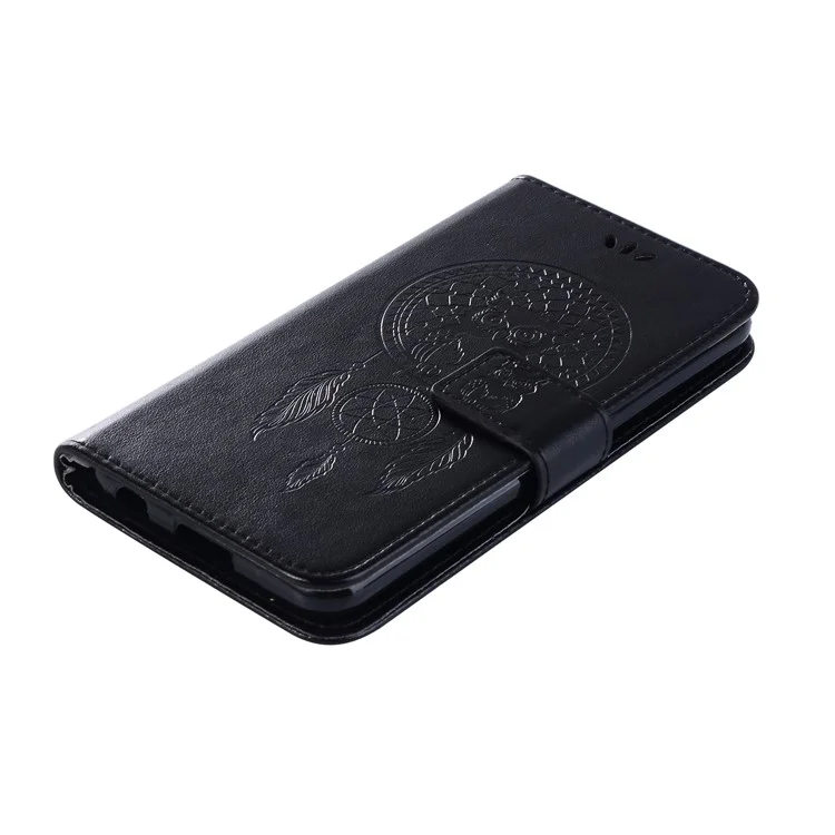 Imprint Owl Dream Catcher Wallet Stand Leather Case for LG K10 (2018) - Black